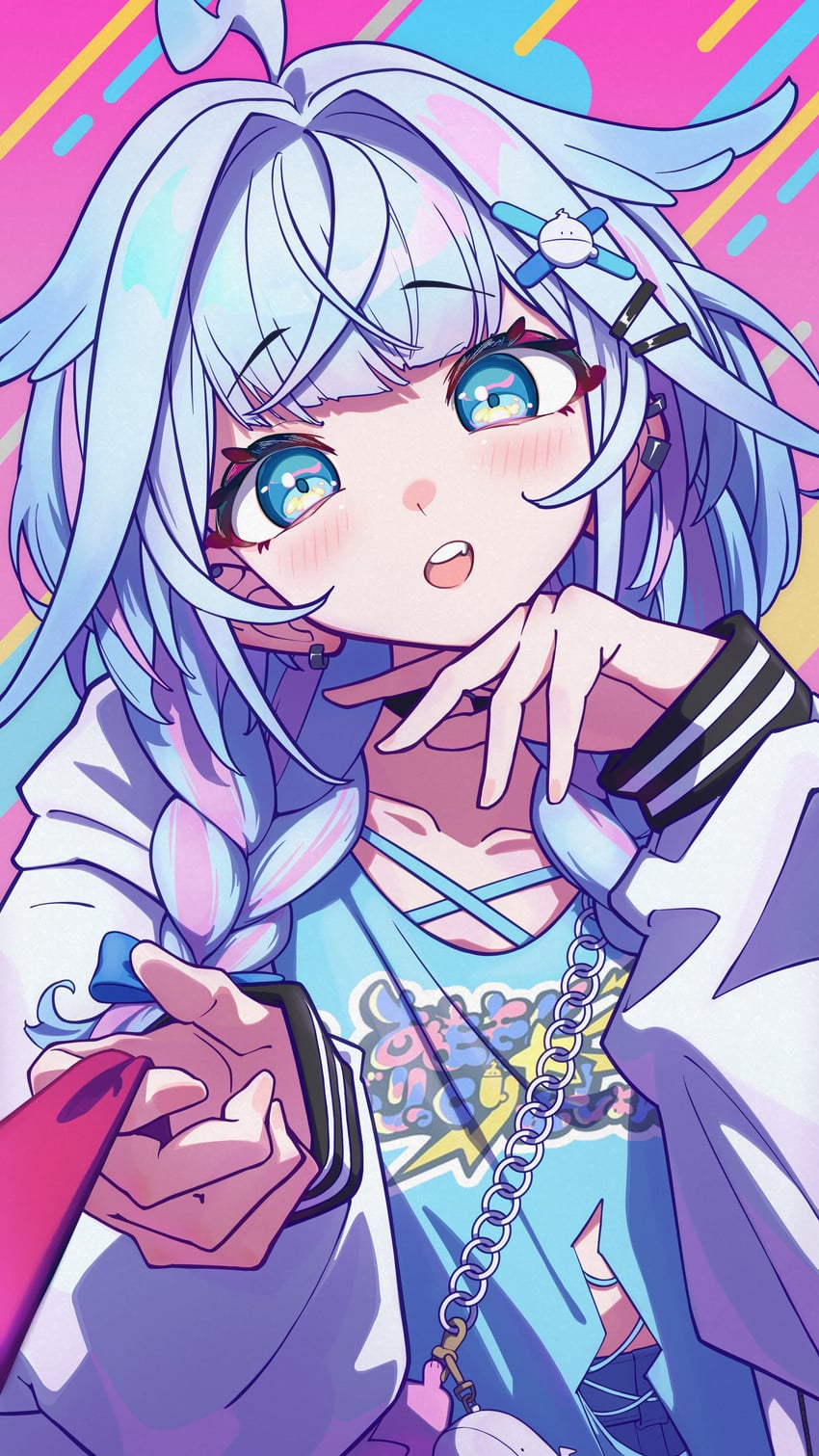 Hololive、hololive DEV_IS、水宫飒 1名女孩 呆毛 黑色项圈 蓝眼 蓝发