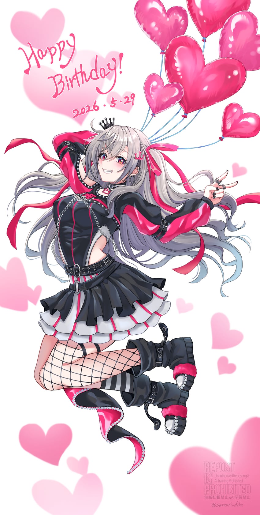 Hololive、hololive DEV_IS、猪崎理央那 1名女孩 :D 手放在头后 举手 气球