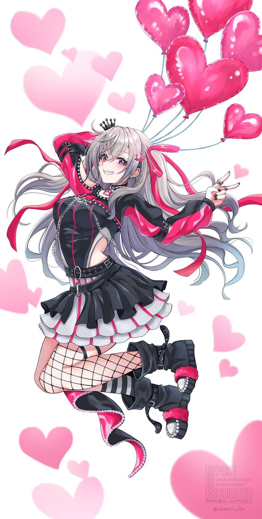 Hololive、hololive DEV_IS、猪崎理央那 1名女孩 :D 手放在头后 举手 气球
