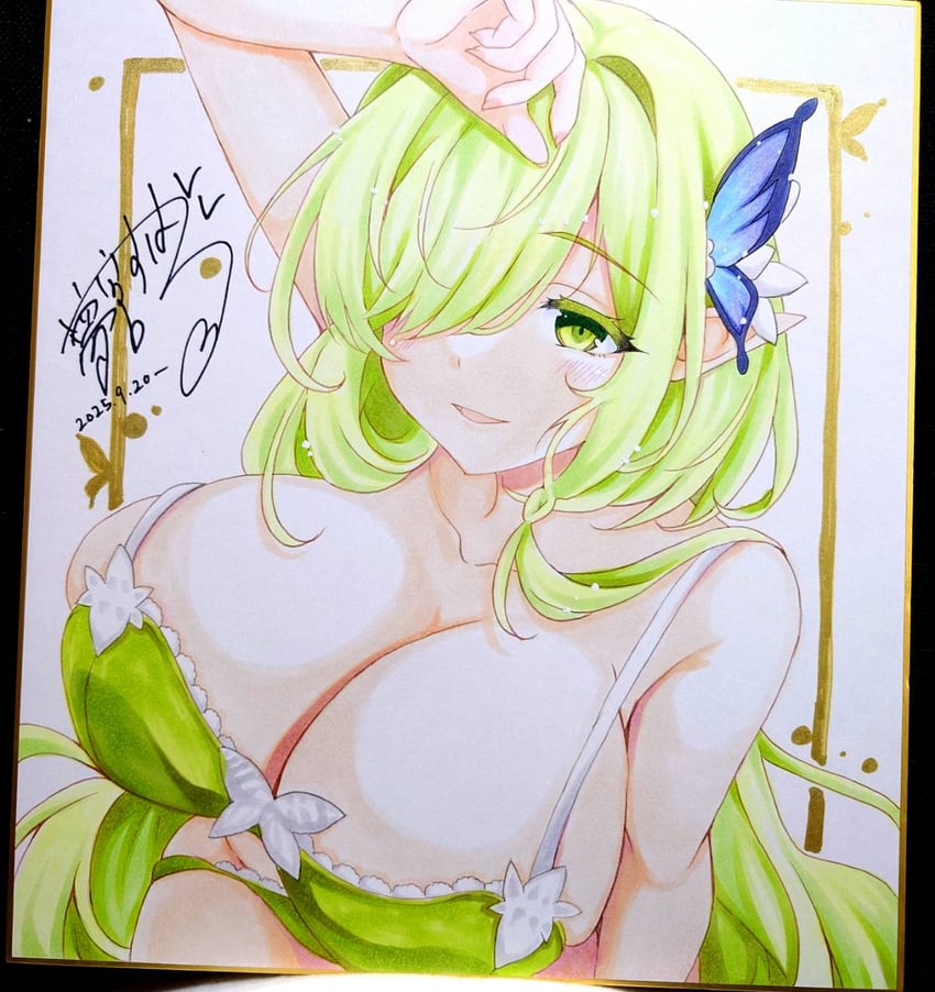 碧蓝航线、七省 (碧蓝航线)、七省 (依偎取暖) (碧蓝航线) 1名女孩 脸红 胸罩 乳房 蝴蝶发饰