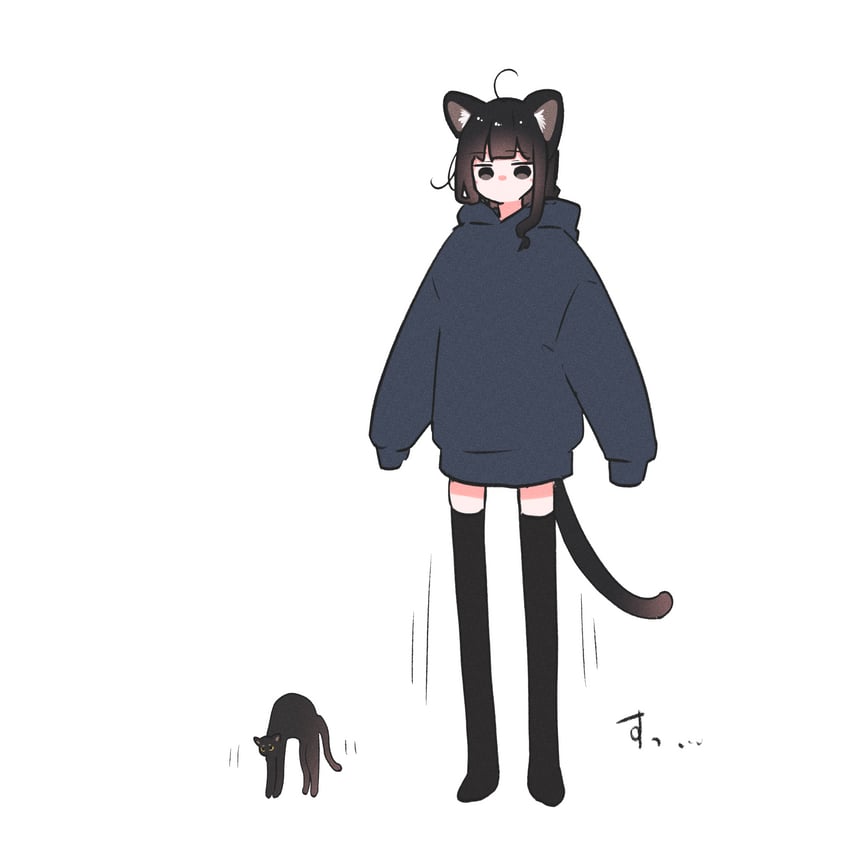 我家的黑猫女孩、小黑 (我家的黑猫女孩)、小豆 (我家的黑猫女孩) 1名女孩 兽耳毛 兽耳 黑猫 黑发