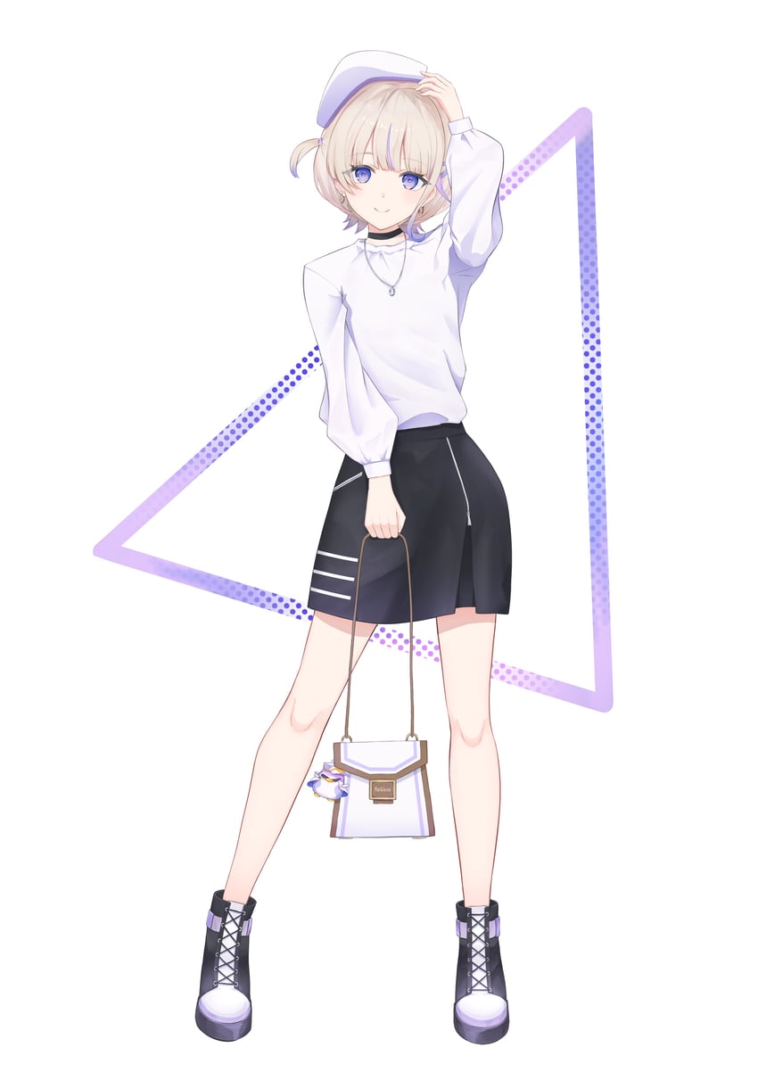 Hololive、hololive DEV_IS、等轰一奏 1名女孩 包 贝雷帽 黑色靴子 黑色项圈