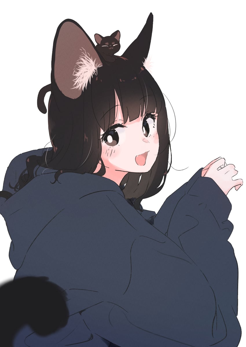 我家的黑猫女孩、小黑 (我家的黑猫女孩)、小豆 (我家的黑猫女孩) 1名女孩 兽耳毛 兽耳 头上的动物 黑猫