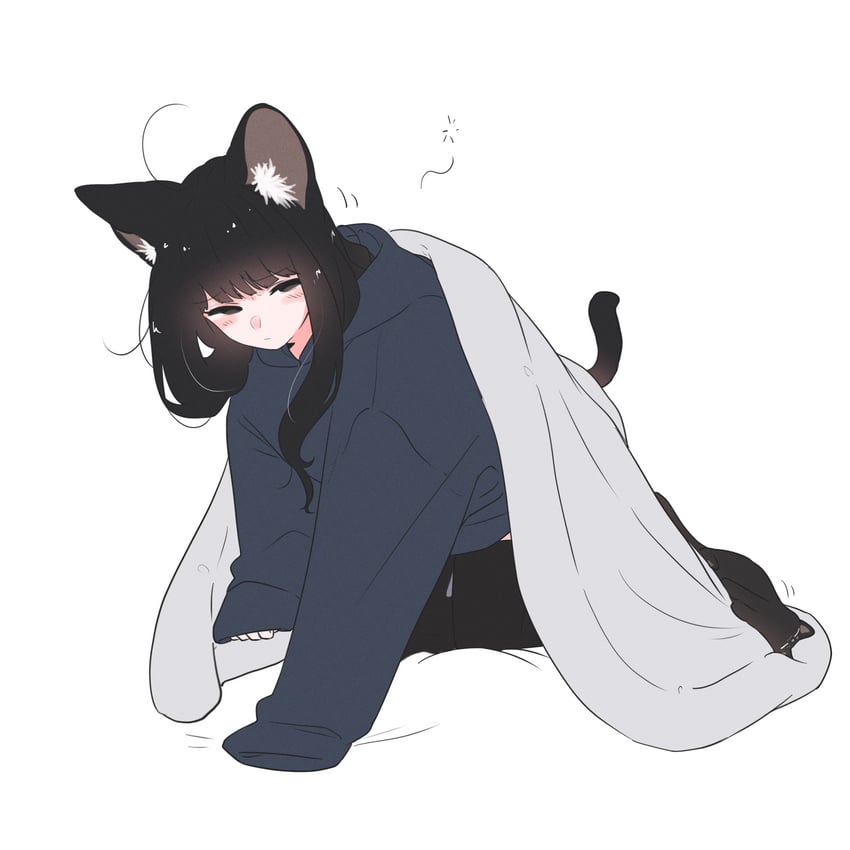 我家的黑猫女孩、小黑 (我家的黑猫女孩)、小豆 (我家的黑猫女孩) 1名女孩 四肢着地 兽耳毛 兽耳 黑猫