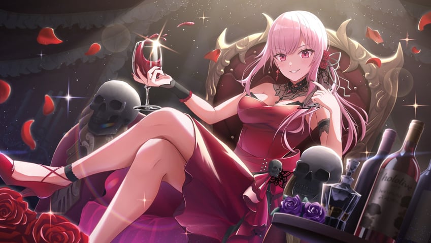 Hololive、Hololive英语、森美声 1名女孩 酒 乳房 项圈 乳沟