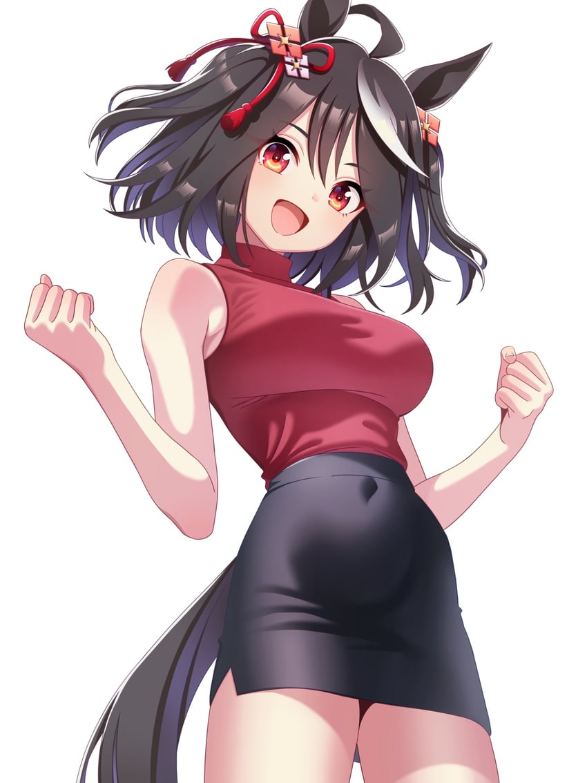 赛马娘、北部玄驹 (赛马娘) 1名女孩 呆毛 兽耳 裸臂 黑发