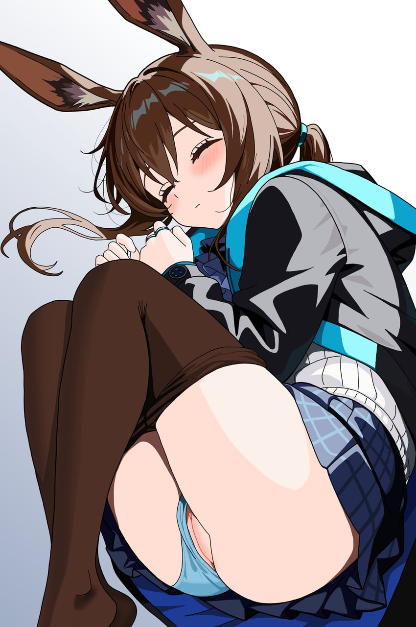 明日方舟、阿米娅 (明日方舟) 1名女孩 兽耳 黑色夹克 黑色连裤袜 蓝色衣领