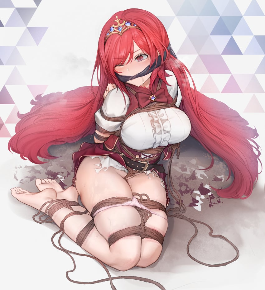 碧蓝幻想、阿莉耶特 (巴哈姆特之怒) 1名女孩 双手背在身后 赤脚 BDSM 蓝色宝石