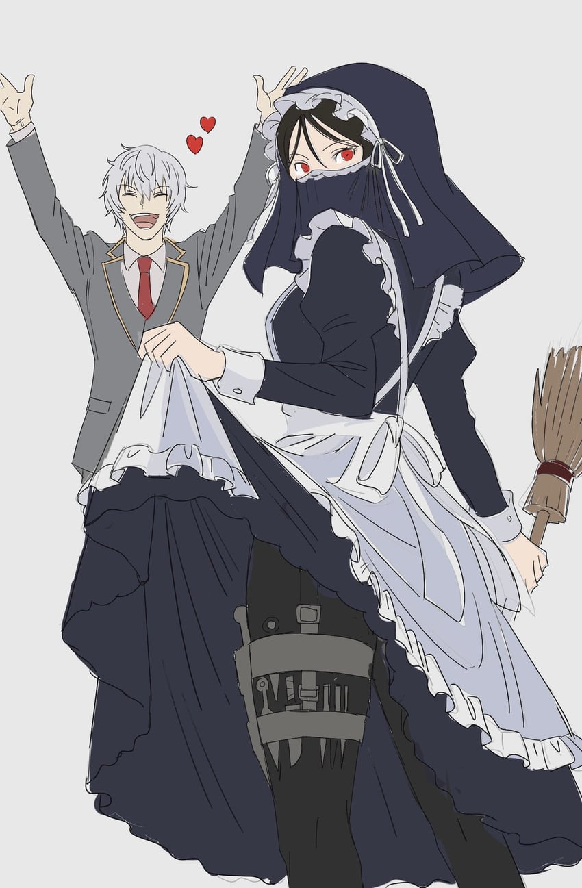 Fate/strange Fake、Fate系列、杰斯特·卡图尔 1名男孩 1名女孩 围裙 黑色连衣裙 黑发