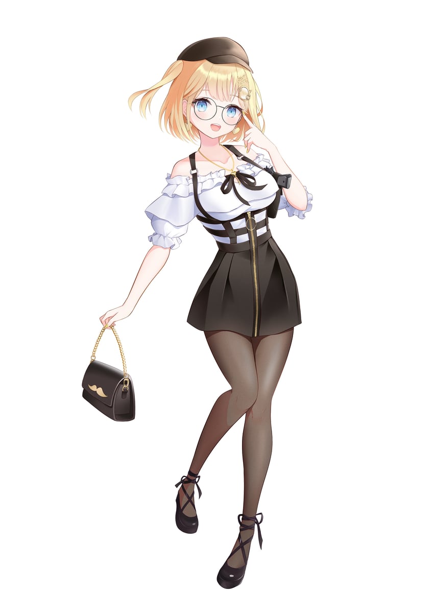 Hololive、Hololive英语、阿梅莉亚·华生 1名女孩 包 露肩 黑鞋 黑色裙子