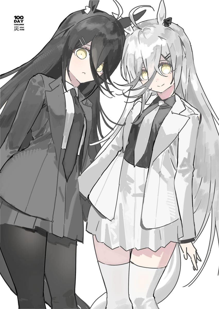 原创、赛马娘、曼城茶座 (赛马娘) 2名女孩 替换服装 异色发 兽耳 黑发