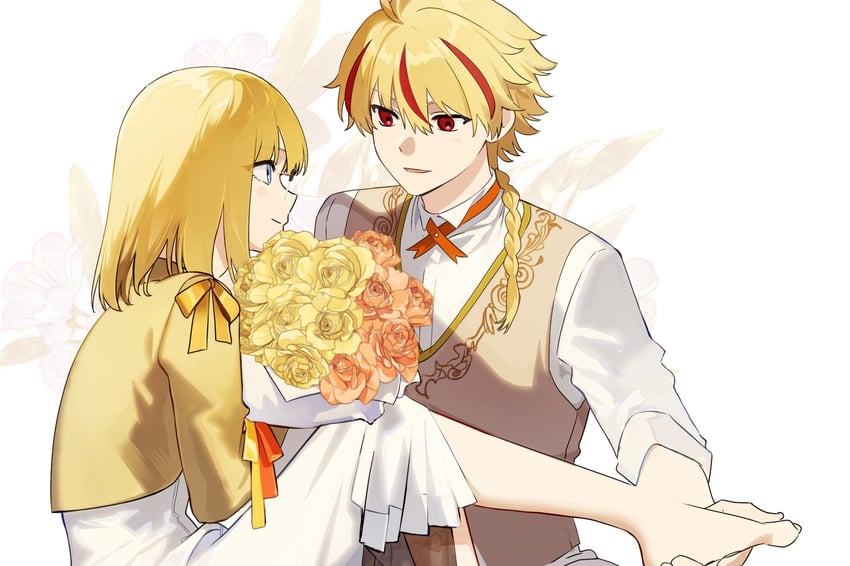Fate/strange Fake、Fate系列、理查一世 (Fate) 1名男孩 1名女孩 呆毛 金发 蓝眼