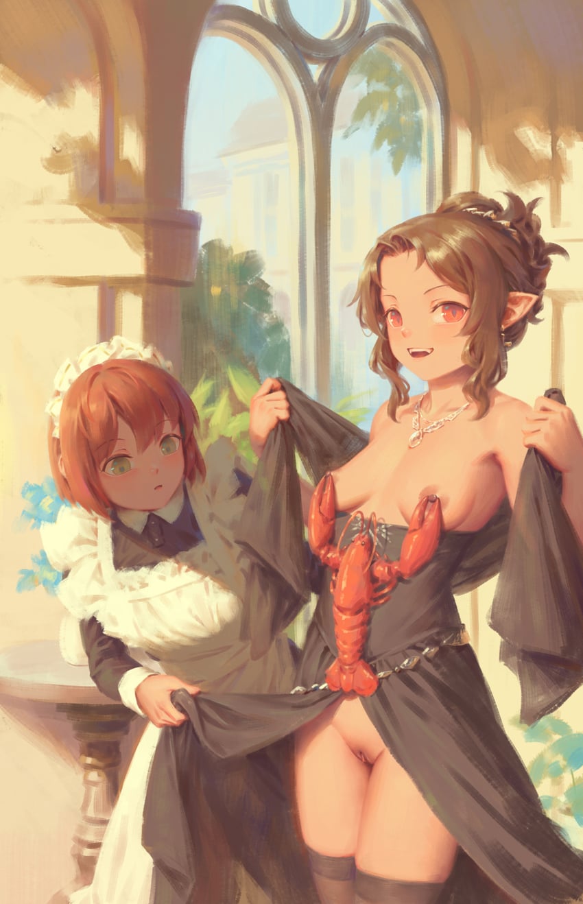 原创 2名女孩 动物 黑色连衣裙 乳房 连衣裙