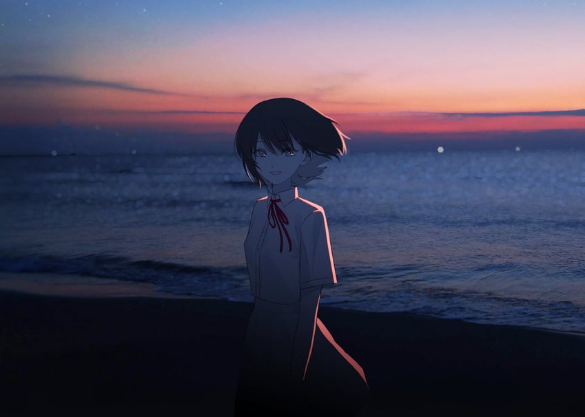 原创 1名女孩 裸臂 海滩 黑发 飘逸长发