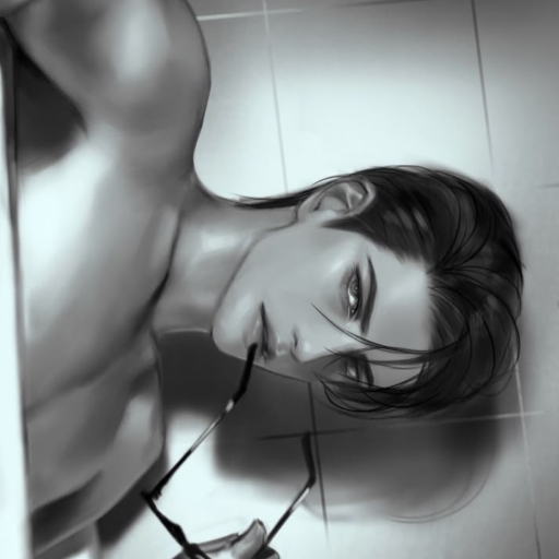 二次元插画 1名男孩 眼镜 灰度 手持 拿着摘下的眼镜