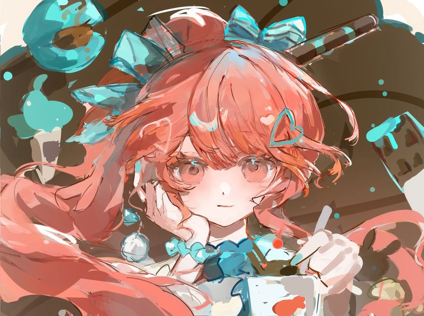 明日方舟、榛果 (明日方舟) 1名女孩 蓝色蝴蝶结 蝴蝶结 手链 闭嘴