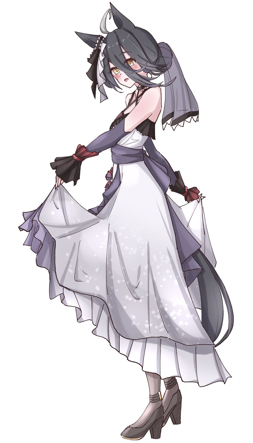 赛马娘、曼城茶座 (Mysterious Rose) (赛马娘)、曼城茶座 (赛马娘) 1名女孩 呆毛 兽耳 黑发 黑色丝带