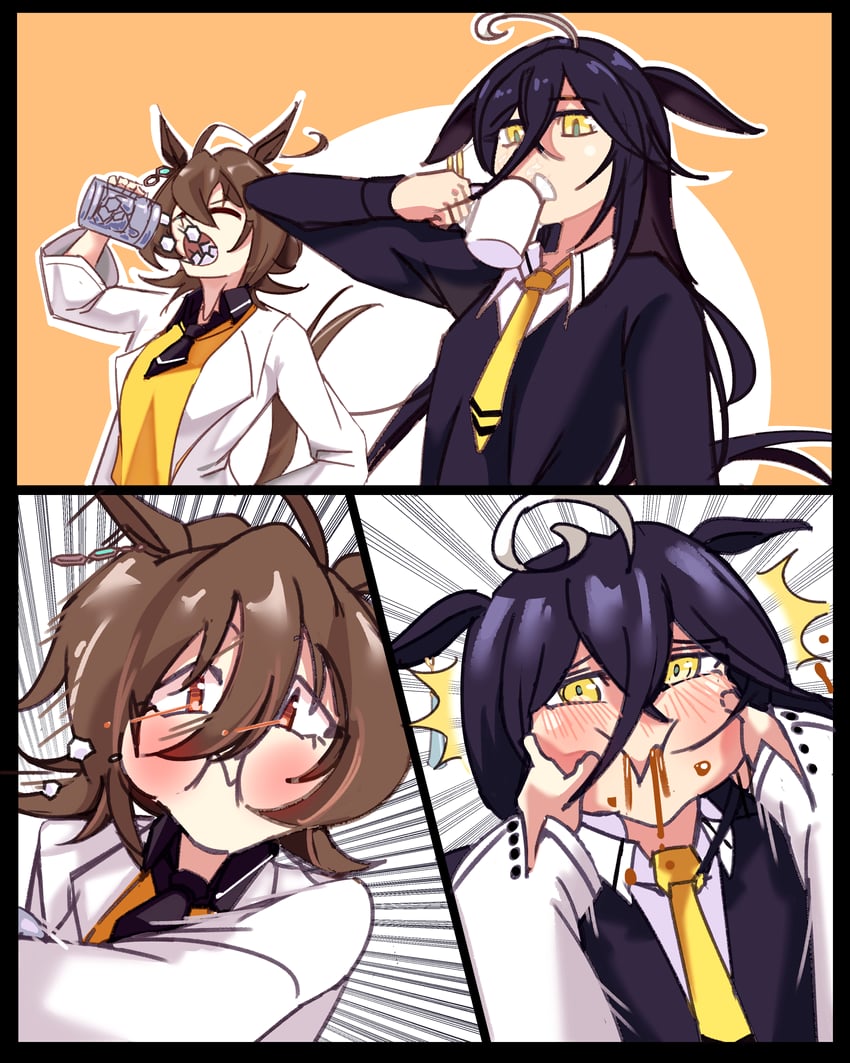 赛马娘、爱丽速子 (赛马娘)、爱丽速子 (赛马娘) 三格漫画 呆毛 兽耳 黑色大衣 黑发
