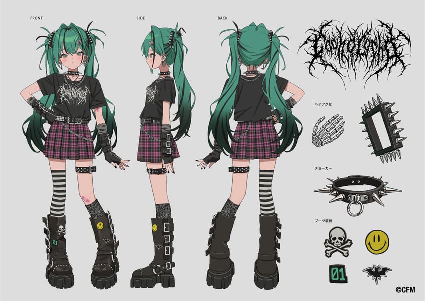 VOCALOID、初音未来 1名女孩 乐队T恤 腰带 腰带扣 黑色皮带