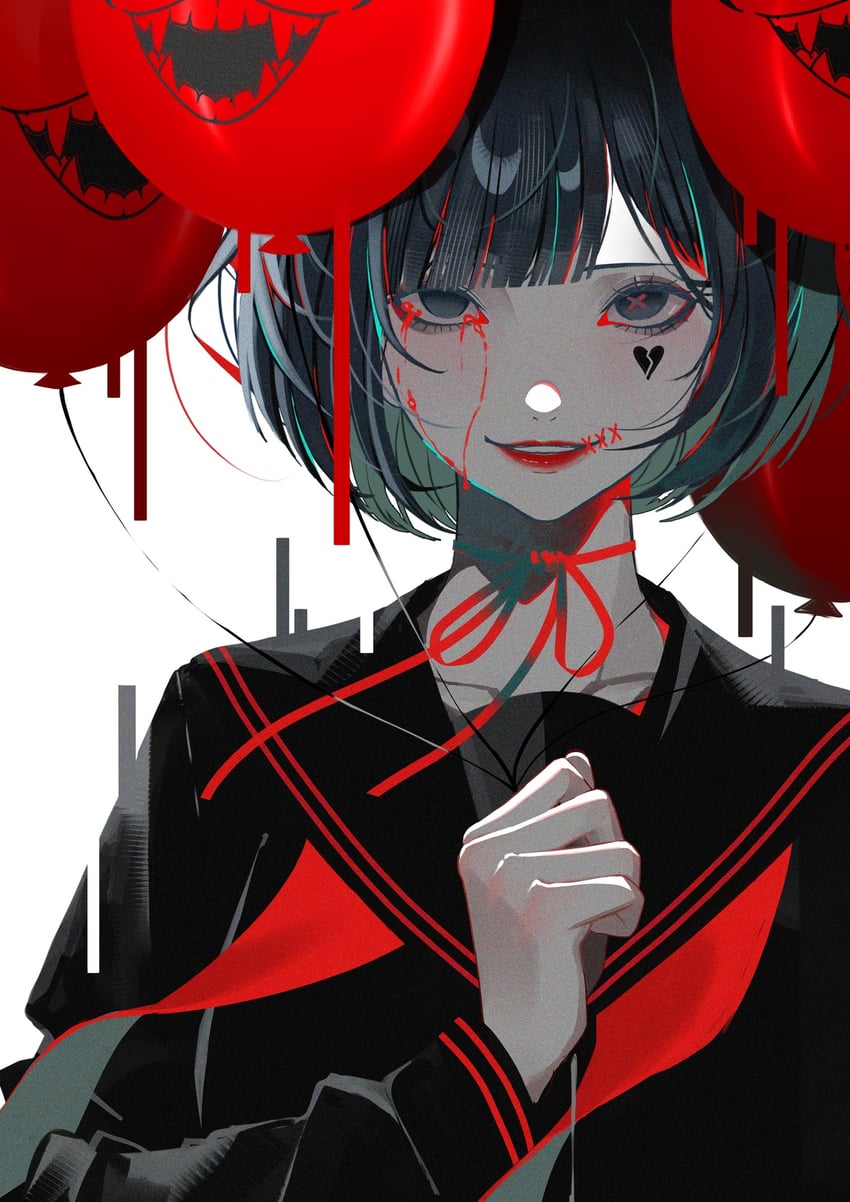 原创 1名女孩 气球 黑瞳 黑色眼影 黑发
