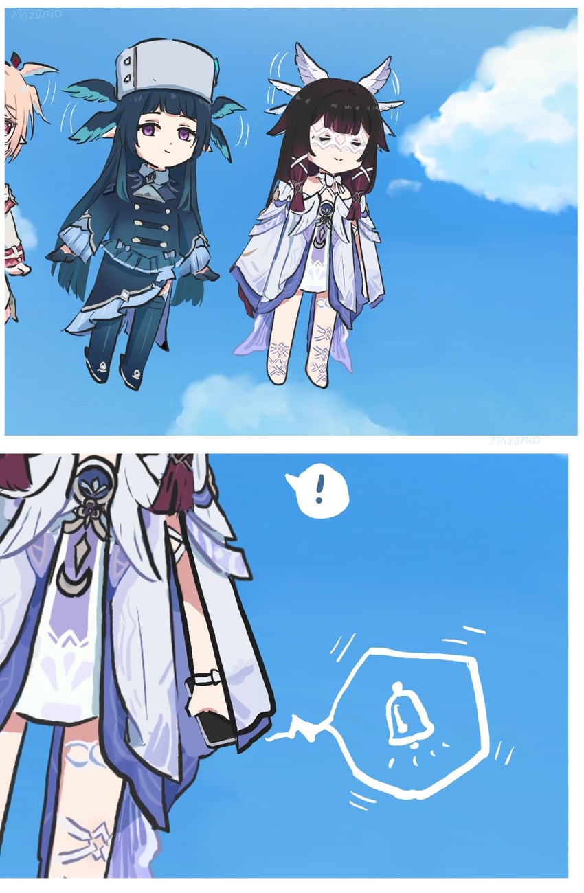 原神、赛莱诺 (原神)、哥伦比娅 (原神) ! 两格漫画 3人女子 残像 作者名