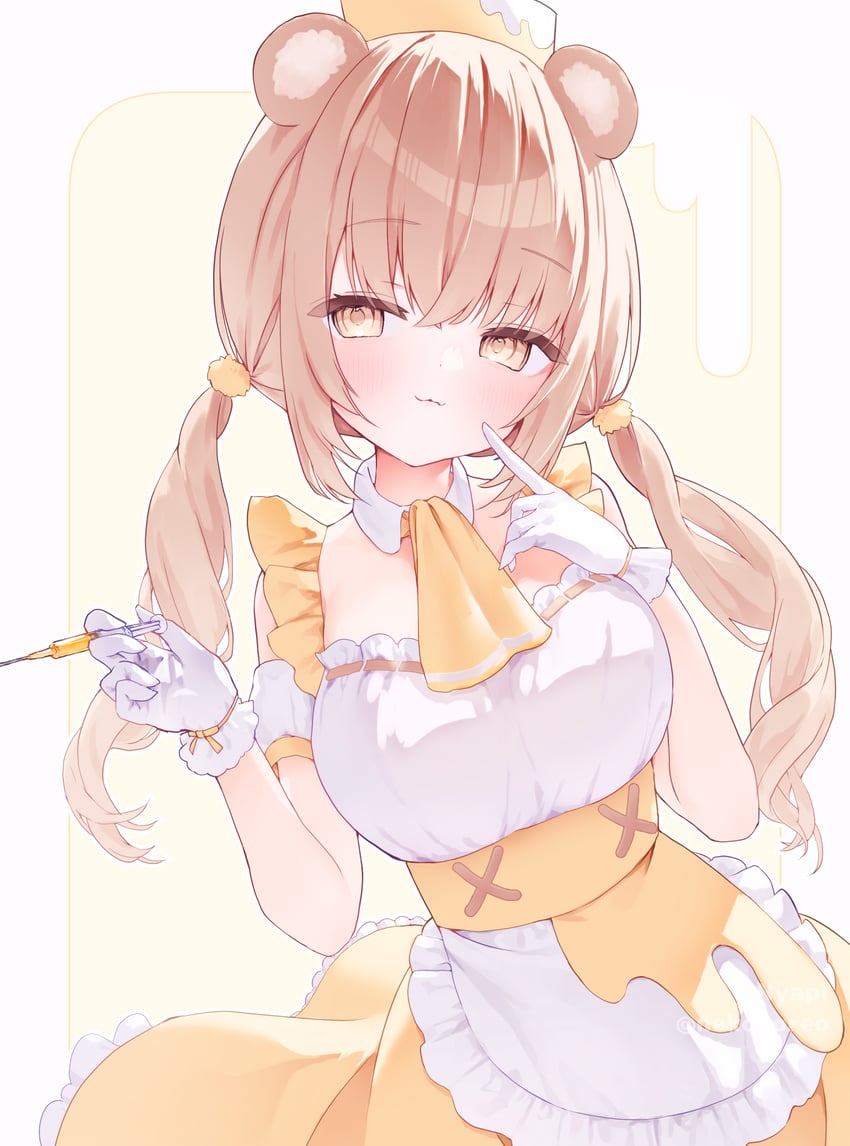 原创 1名女孩 猫脸笑 兽耳 围裙 阿斯科特领巾