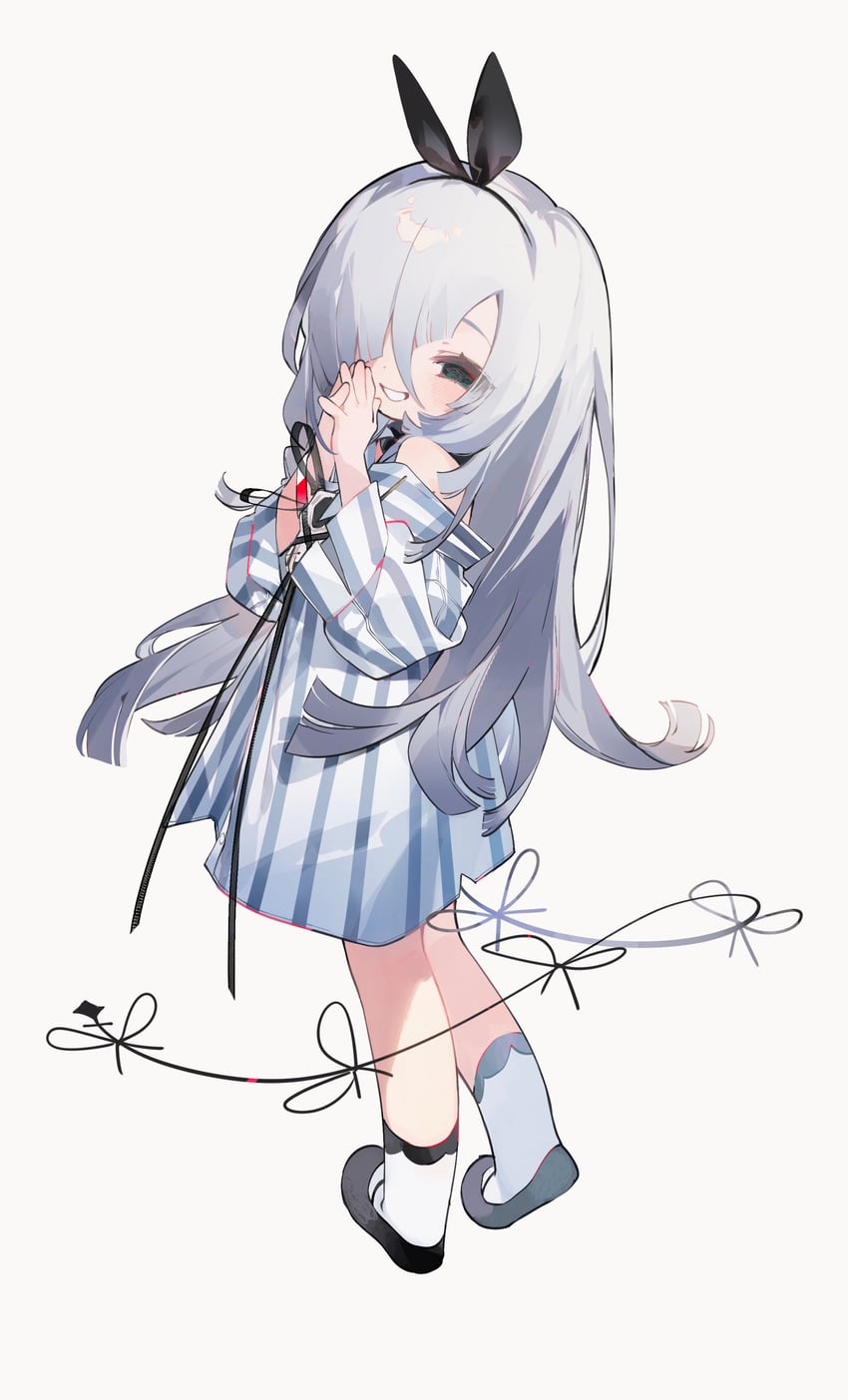原创 1名女孩 黑色发带 黑色丝带 黑鞋 黑色尾巴