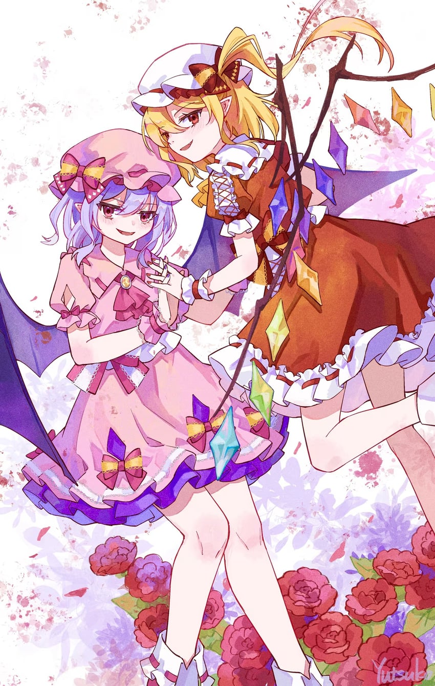 东方Project、芙兰朵露·斯卡蕾特、蕾米莉亚·斯卡蕾特 2名女孩 作者名 阿斯科特领巾 蝙蝠翅膀 金发