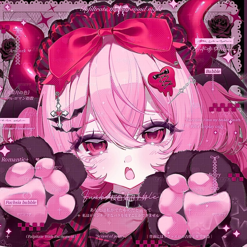 原创 1名女孩 动物手 蝙蝠发饰 黑色项圈 黑领