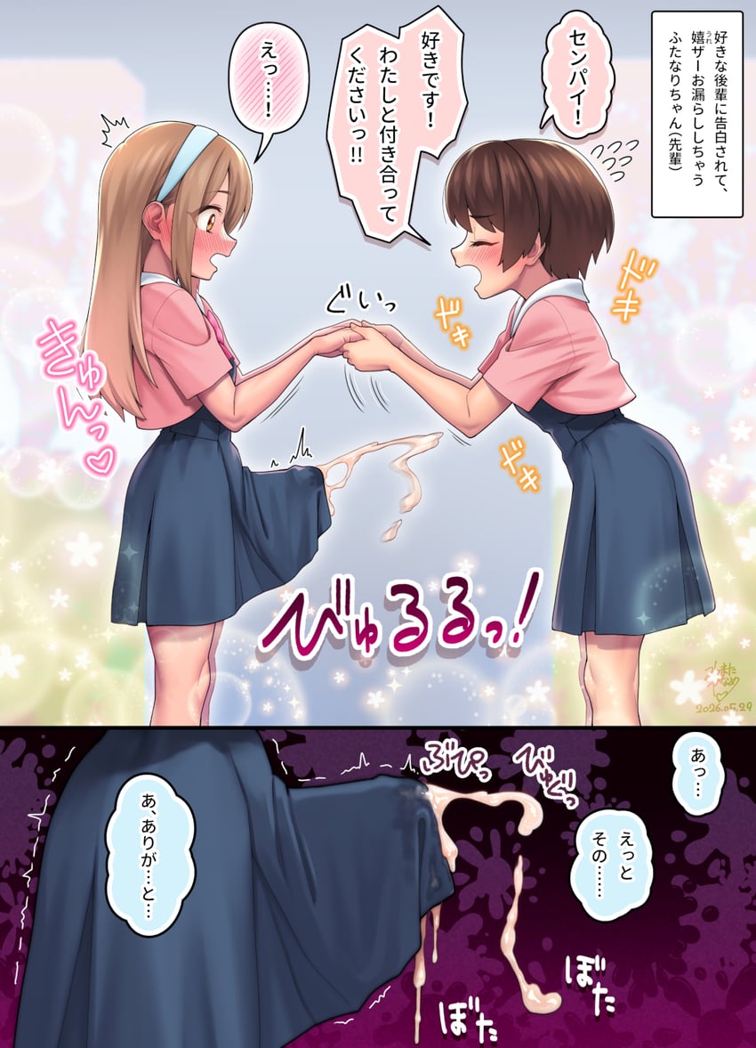 原创 2名女孩 两格漫画 脸红 棕眼睛 棕发