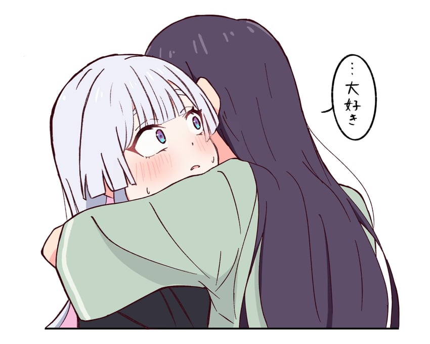 超辉夜姬!、留奈美八千代、坂寄伊吕波 2名女孩 黑衬衫 蓝眼 脸红 挂耳染