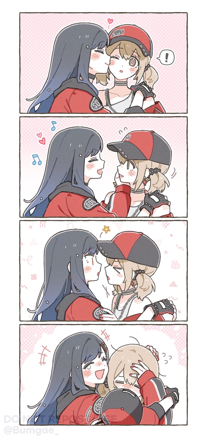 世界计划、小豆泽心羽、白石杏 ! 2名女孩 四格漫画 闭眼挤眼 棒球帽