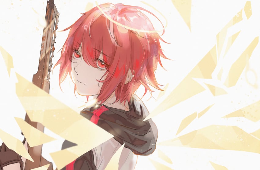 明日方舟、能天使 (明日方舟) 1名女孩 黑色手套 闭嘴 脱离的翅膀 能量之翼