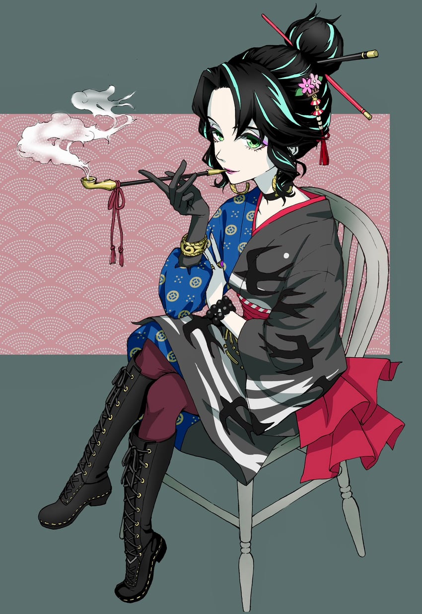 符文工房、符文工房：龙之国、tsubame (rune factory) 1名女孩 黑色靴子 黑色项圈 黑发 蓝发