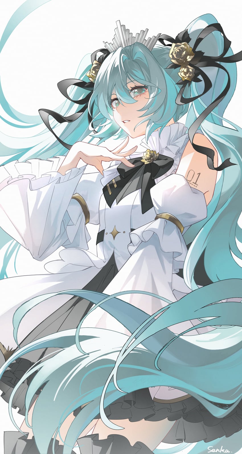 初音未来交响乐、VOCALOID、初音未来 1名女孩 荒谬的长发 水色瞳 水色发 脸红