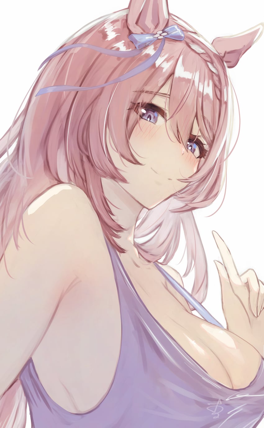 赛马娘、超级小海湾 (赛马娘) 1名女孩 兽耳 蓝眼 蓝色丝带 脸红