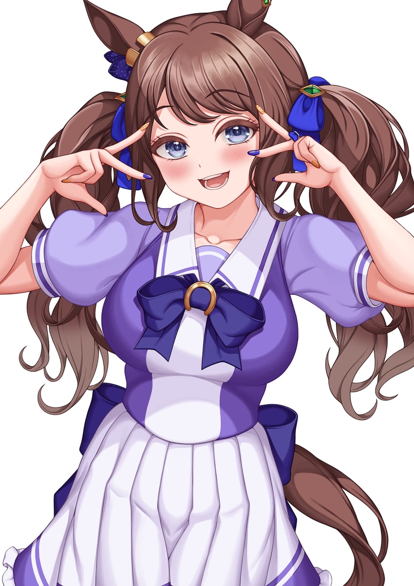 赛马娘、东瀛佐敦 (赛马娘) 1名女孩 异形乳量 (大) 兽耳 蓝眼 蓝色指甲