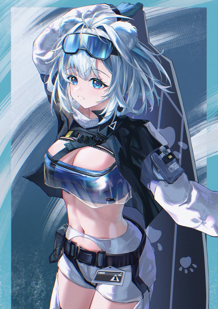 明日方舟、明日方舟：终末地、极光 (明日方舟) 1名女孩 兽耳 比基尼 黑色夹克 蓝色比基尼