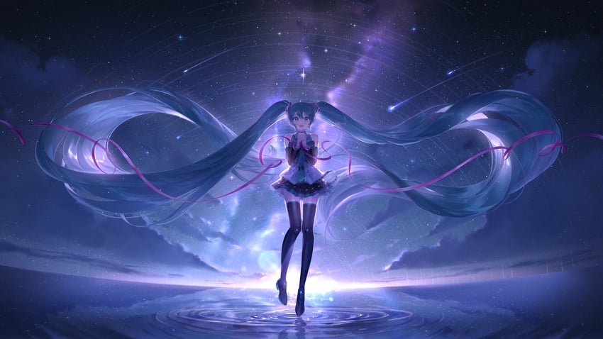 VOCALOID、初音未来 1名女孩 荒谬的长发 水色瞳 水色发 水蓝色领带