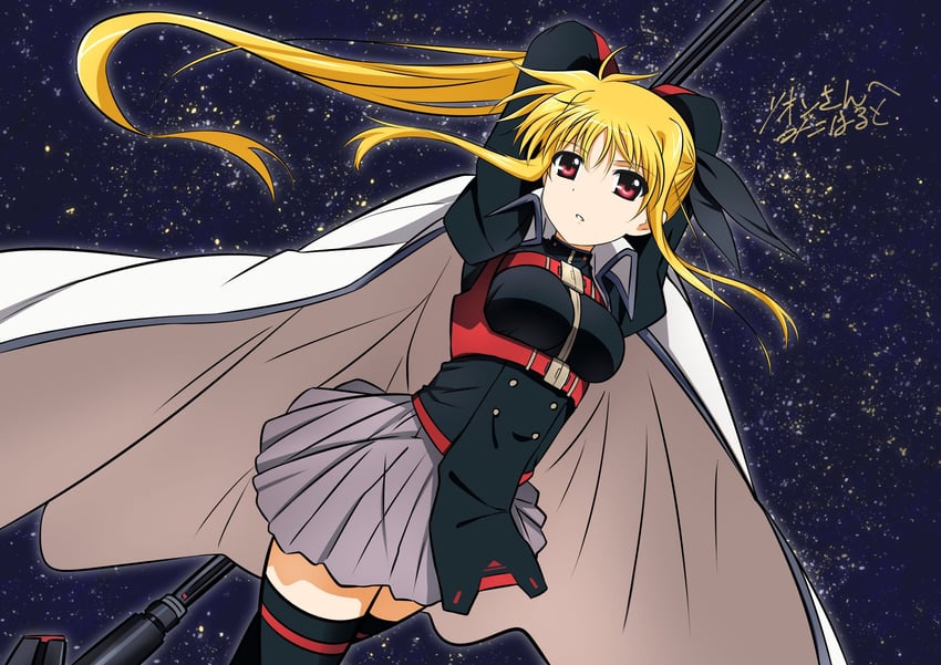 魔法少女奈叶、魔法少女奈叶Exceeds：枪火复仇、巴尔迪修 (魔法少女奈叶) 1名女孩 举起双手 黑色丝带 黑色过膝袜 金发