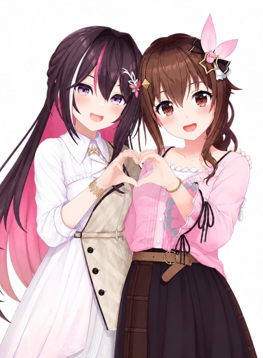 Hololive、原创、AZKi (第四套服装) 2名女孩 心 心形手势 两人比心 看向他人