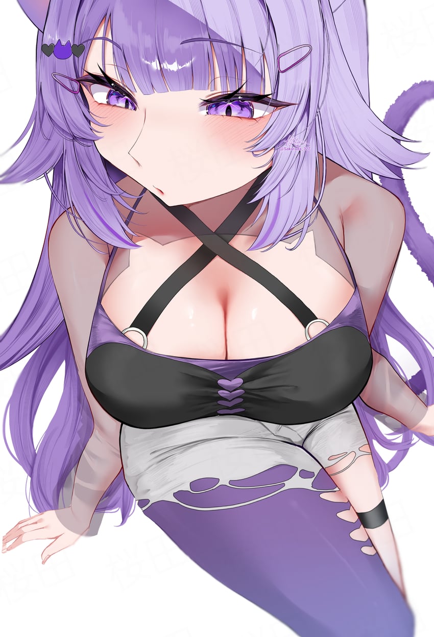 Hololive、猫又小粥、猫又小粥 (辣妹) 1名女孩 呆毛 发型长度变动 (更长) 兽耳毛 兽耳