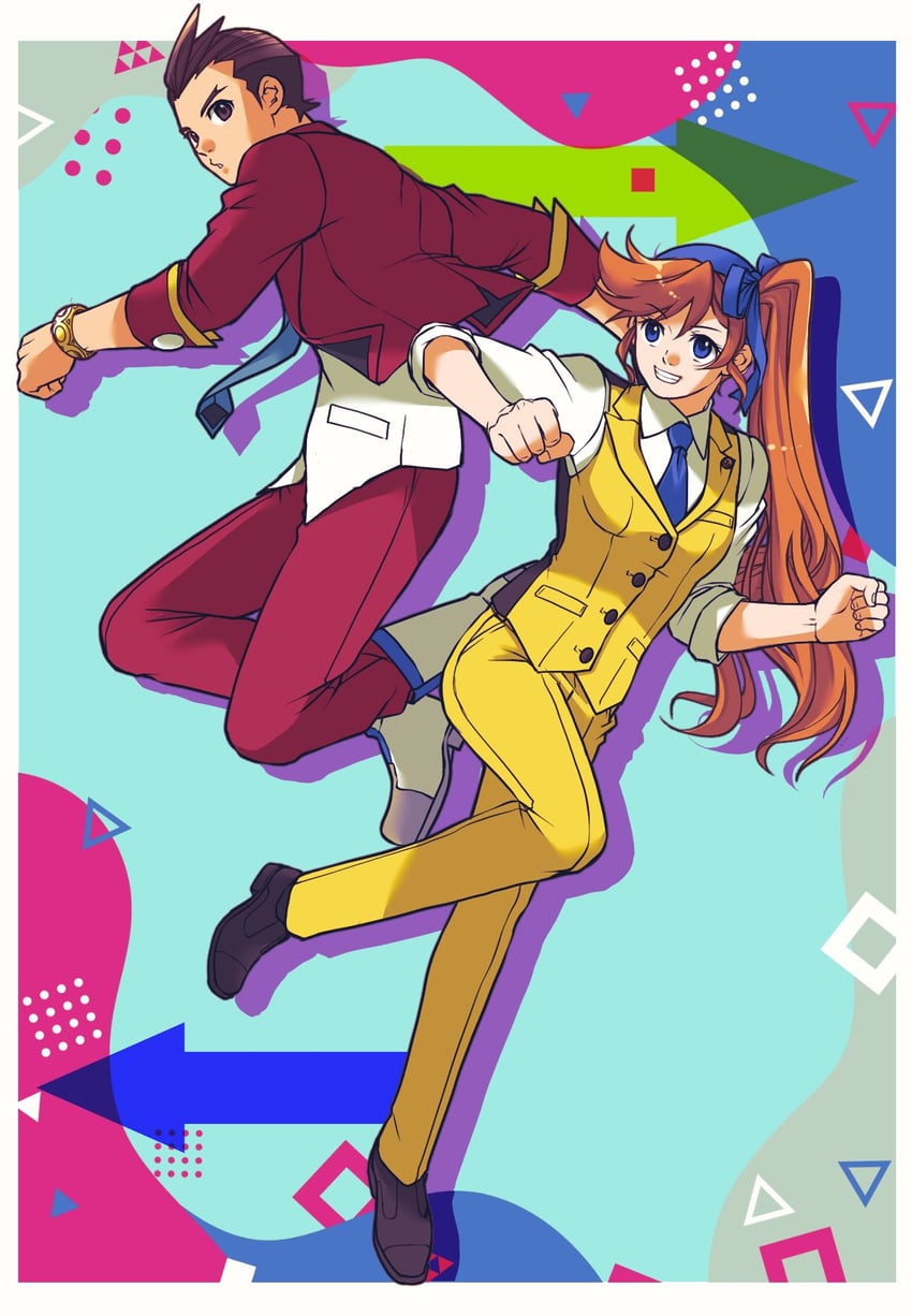 逆转裁判、王泥喜法介、希月心音 1名男孩 1名女孩 改装服装 apollo justice (cosplay) 箭头（符号）