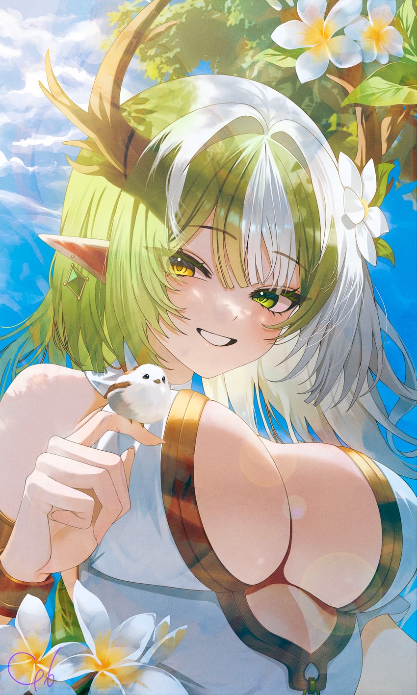 原创 1名女孩 鹿角 臂环 作者名 露肩