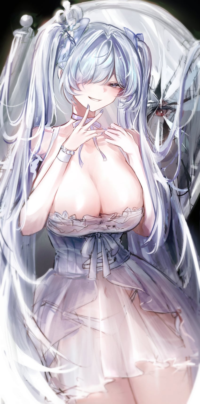 胜利女神：妮姬、灰姑娘 (玻璃公主) (胜利女神：妮姬)、灰姑娘 (妮姬) 1名女孩 荒谬的长发 蓝眼 乳房 乳沟