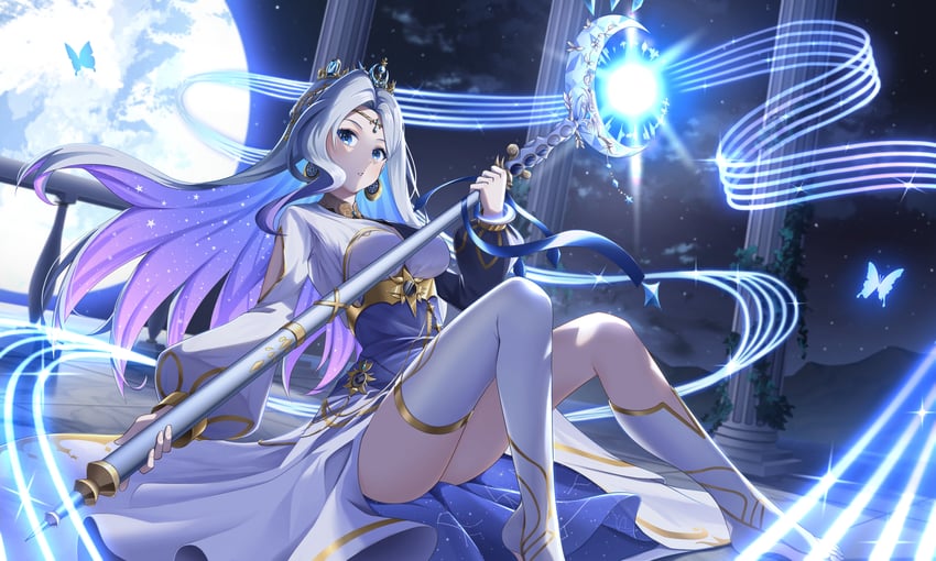 原创 1名女孩 不对称腿部穿着 蓝蝴蝶 蓝眼 乳房