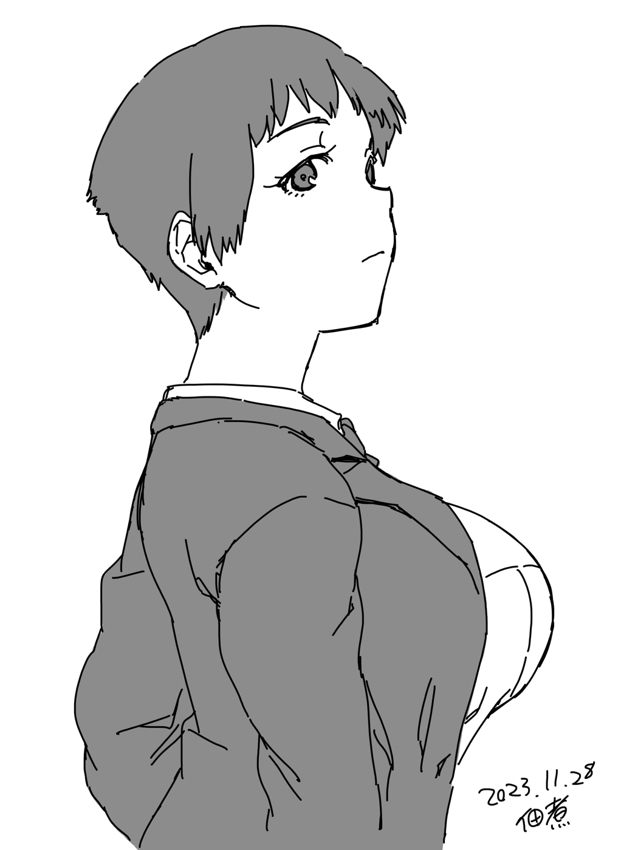 原创 1名女孩 乳房 有领衬衫 有日期 夹克