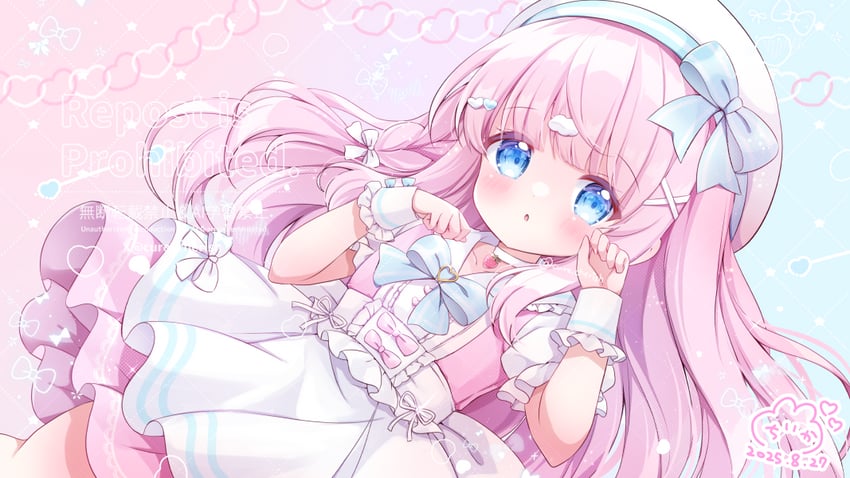 原创 1名女孩 惊讶 围裙 作者名 蓝色背景