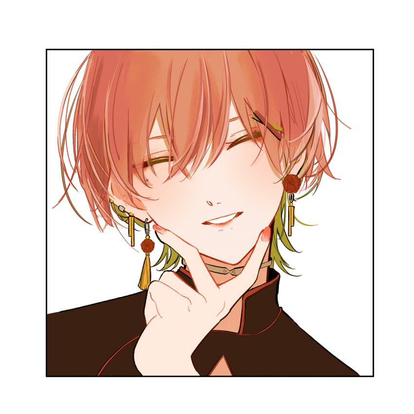 原创 1名男孩 中性 边框 项圈 闭眼