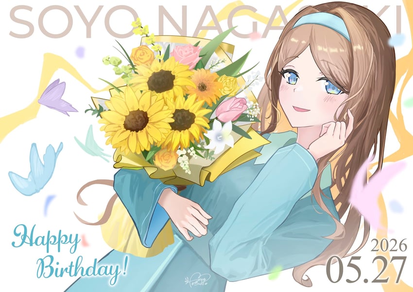 BanG Dream!、Bang Dream! It's MyGO!!!!!、长崎素世 1名女孩 生日 蓝色连衣裙 蓝眼 花束